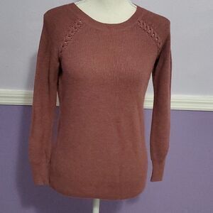 American Eagle Marron Boho Shoelace Accent Long Sleeve Ribbed Knit Sweater XS
